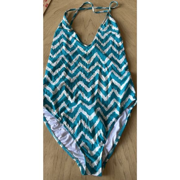 $295 Milly Cabana Swimsuit Retro Print Green Stripe One Piece Low Cut Sexy Med - Picture 11 of 11